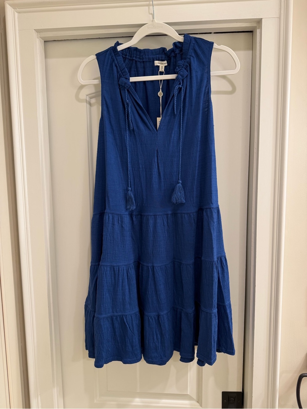 Max Studio Sleeveless Blue Tiered Tassel Dress
